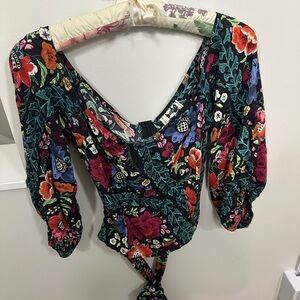 Floral Rayon 3/4 sleeve wrap top